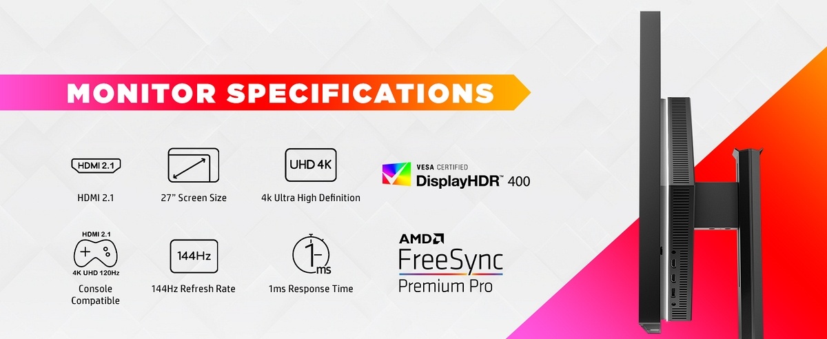 Monitor HP Omen 27u 4K Gaming UHD IPS 144Hz HDR400